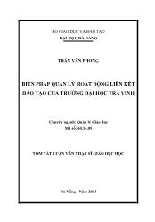 Tóm tắt Luận văn - Biện pháp quản lý hoạt động liên kết đào tạo của trường đại học Trà Vinh