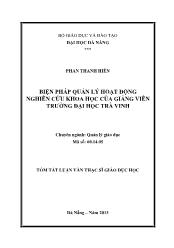 Tóm tắt Luận văn - Biện pháp quản lý hoạt động nghiên cứu khoa học của giảng viên trường đại học Trà Vinh