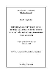 Tóm tắt Luận văn - Biện pháp quản lý hoạt động tự học của học sinh phổ thông dân tộc bán trú huyện Konplông tỉnh Kontum