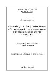 Tóm tắt Luận văn - Biện pháp quản lý hoạt động tự học của học sinh các trường trung học phổ thông dân tộc nội trú tỉnh Gia Lai