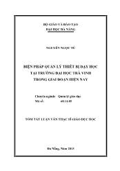 Tóm tắt Luận văn - Biện pháp quản lý thiết bị dạy học tại trường đại học trà vinh trong giai đoạn hiện nay