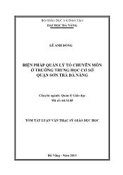 Tóm tắt Luận văn - Biện pháp quản lý tổ chuyên môn ở trường trung học cơ sở quận Sơn Trà, Đà Nẵng