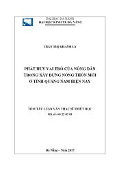 Tóm tắt Luận văn - Phát huy vai trò của nông dân trong xây dựng nông thôn mới ở tỉnh Quảng nam hiện nay