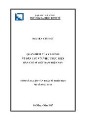 Tóm tắt Luận văn - Quan điểm của v.i.lênin về dân chủ với việc thực hiện dân chủ ở Việt Nam hiện nay