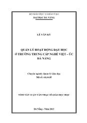 Tóm tắt Luận văn - Quản lý hoạt động dạy học ở trường trung cấp nghề Việt – Úc Đà Nẵng