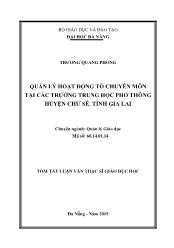 Tóm tắt Luận văn - Quản lý hoạt động tổ chuyên môn tại các trường trung học phổ thông huyện Chư sê, tỉnh Gia Lai