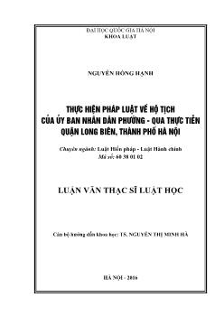 Tóm tắt Luận văn - Thực hiện pháp luật về hộ tịch của Ủy ban nhân dân phường - Qua thực tiễn quận Long Biên, thành phố Hà Nội