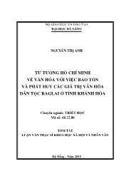 Tóm tắt Luận văn - Tư tưởng Hồ Chí Minh về văn hóa với việc bảo tồn và phát huy các giá trị văn hóa dân tộc Raglai ở tỉnh Khánh Hòa