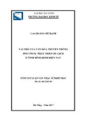 Tóm tắt Luận văn - Vai trò của văn hóa truyền thống đối với sự phát triển du lịch ở tỉnh Bình định hiện nay