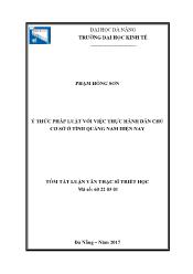 Tóm tắt Luận văn - Ý thức pháp luật với việc thực hành dân chủ cơ sở ở tỉnh Quảng nam hiện nay