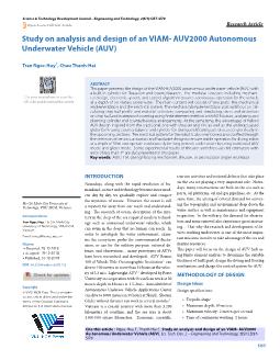 Study on analysis and design of an VIAM - AUV2000 Autonomous Underwater Vehicle (AUV)