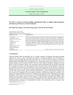 The effect of corporate entrepreneurship, organizational culture on supply chain management and business performance in chemical industry