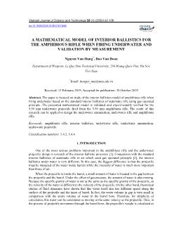 A mathematical model of interior ballistics for the amphibious rifle when firing underwater and validation by measurement