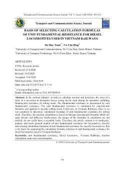 Basis of selecting calculation formulas of unit fundamental resistance for diesel locomotives used in Vietnam railways