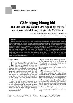 Chất lượng không khí khu vực làm việc và khu vực bếp ăn tại một số cơ sở sản xuất dệt may và giày da Việt Nam