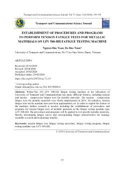 Establishment of procedures and programs to perform tension fatigue tests for metallic materials on lfv 500 - Hh fatigue testing machine