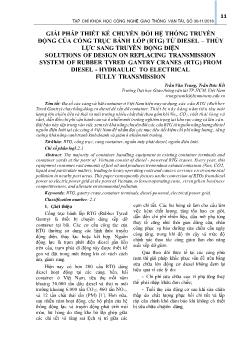 Giải pháp thiết kế chuyển đổi hệ thống truyền động của cổng trục bánh lốp (rtg) từ diesel – Thủy lực sang truyền động điện
