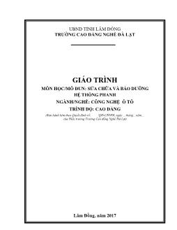 Giáo trình Sửa chữa và bảo dưỡng hệ thống phanh