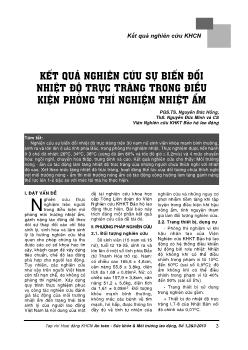 Kết quả nghiên cứu sự biến dổi nhiệt dộ trực tràng trong điều kiện phòng thí nghiệm nhiệt ẩm