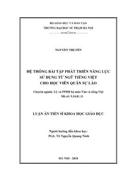Luận án Hệ thống bài tập phát triển năng lực sử dụng từ ngữ Tiếng Việt cho học viên quân sự Lào