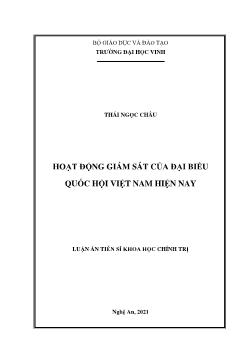 Luận án Hoạt động giám sát của đại biểu quốc hội Việt Nam hiện nay