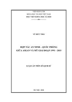 Luận án Hợp tác An ninh – Quốc phòng giữa Asean và Mỹ giai đoạn 1991 - 2015