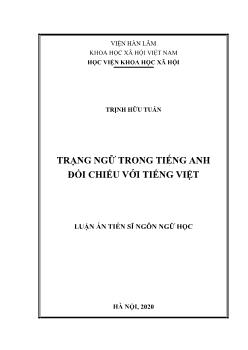 Luận án Trạng ngữ trong Tiếng Anh đối chiếu với Tiếng Việt