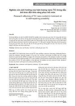 Nghiên cứu ảnh hưởng của hàm lượng nano TiC trong dầu bôi trơn đến khả năng phục hồi mòn