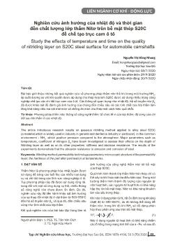 Nghiên cứu ảnh hưởng của nhiệt độ và thời gian đến chất lượng lớp thấm nitơ trên bề mặt thép S20C để chế tạo trục cam ô tô