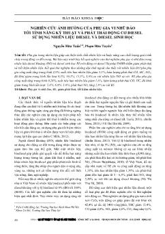 Nghiên cứu ảnh hưởng của phụ gia vi nhũ đảo tới tính năng kỹ thuật và phát thải động cơ diesel sử dụng nhiên liệu diesel và diesel sinh học