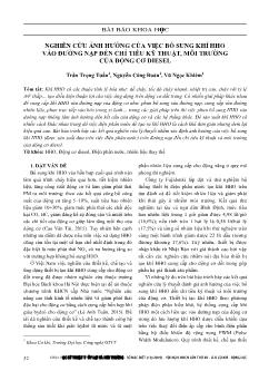 Nghiên cứu ảnh hưởng của việc bổ sung khí hho vào đường nạp đến chỉ tiêu kỹ thuật, môi trường của động cơ diesel