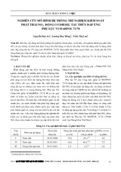 Nghiên cứu mô hình hệ thống thí nghiệm kiểm soát phát thải NOx động cơ diesel tàu thủy đáp ứng phụ lục vi marpol 73/78