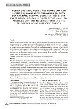 Nghiên cứu thực nghiệm ảnh hưởng của hàm lượng phụ gia nano tin trong dầu bôi trơn đến khả năng hồi phục bề mặt chi tiết bị mòn