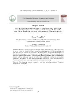 The Relationship between Manufacturing Strategy and Firm Performance at Vietnamese Manufacturers