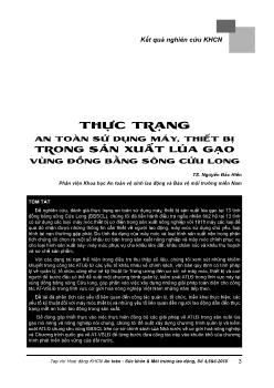 Thực trạng an toàn sử dụng máy, thiết bị trong sản xuất lúa gạo vùng đồng bằng sông Cửu Long