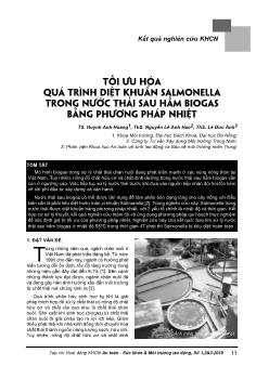 Tối ưu hóa quá trình diệt khuẩn salmonella trong nước thải sau hầm biogas bằng phương pháp nhiệt