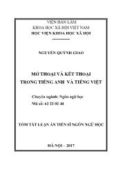 Tóm tắt Luận án Mở thoại và kết thoại trong Tiếng Anh và Tiếng Việt