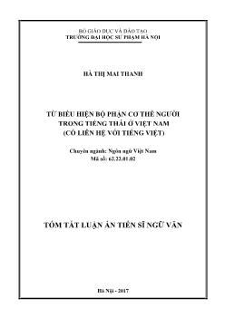 Tóm tắt Luận án - Từ biểu hiện bộ phận cơ thể người trong tiếng thái ở Việt Nam (có liên hệ với Tiếng Việt)