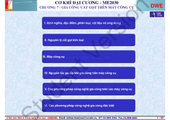 Bài giảng Cơ khí đại cương - Chương 7: Gia công cắt gọt trên máy công cụ - Trường Đại học Bách Khoa