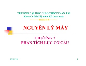 Bài giảng Nguyên lý máy - Chương III: Phân tích lực cơ cấu - Trường Đại học Giao thông vận tải