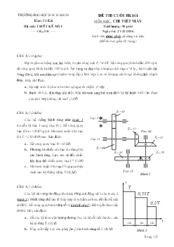 Đề thi cuối HK161 môn Chi tiết máy - Năm học 2016-2017 - Trường Đại học Bách khoa (Có đáp án)