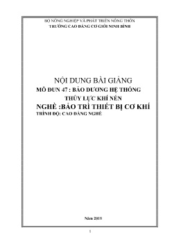 Giáo trình Bảo dương hệ thống thủy lực khí nén (Trình độ Cao đẳng nghề)