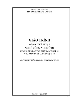 Giáo trình Cơ kỹ thuật (Sử dụng cho đào tạo trung cấp nghề công nghệ ô tô)