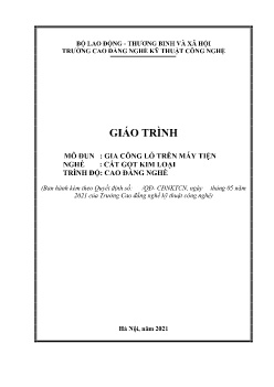 Giáo trình Gia công lỗ trên máy tiện (Trình độ Cao đẳng nghề)