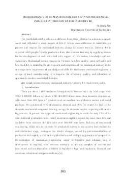 Requirements of human resource in vietnam mechanical industry in the context of industry 4.0